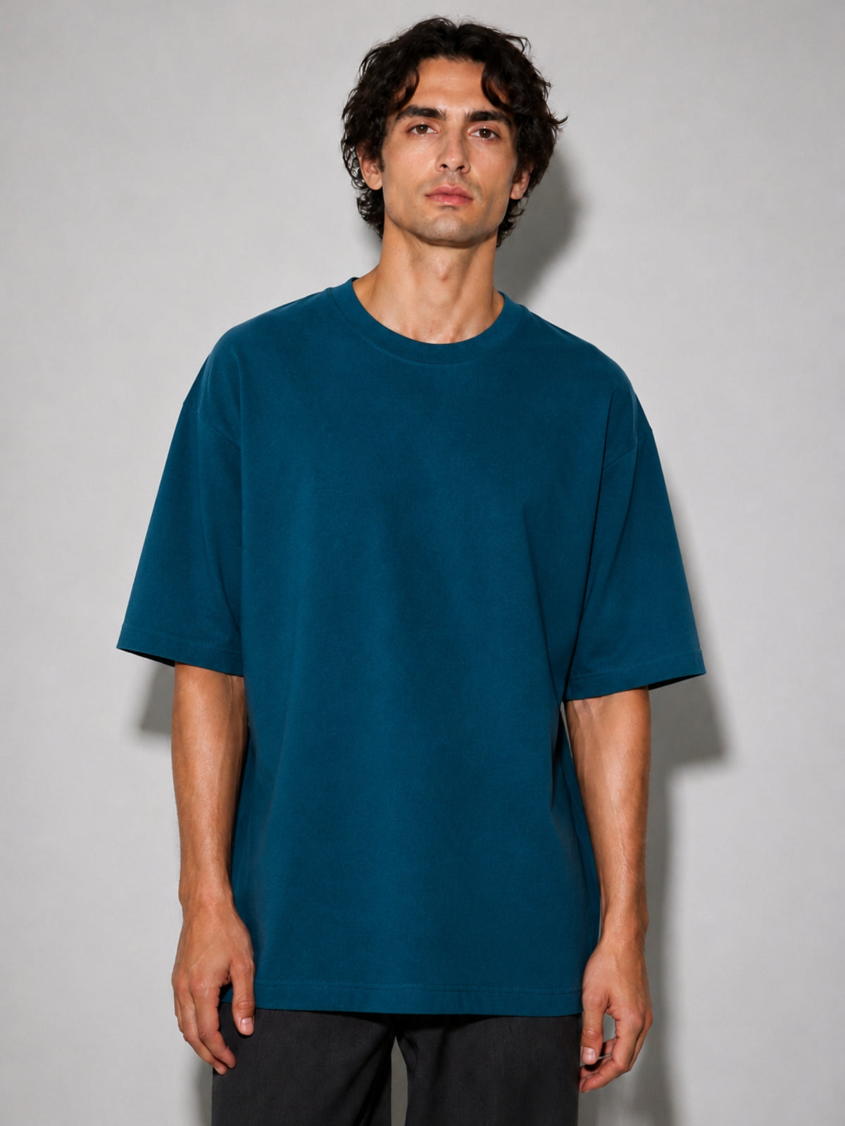 Oversized Fit Cotton T-Shirt - Teal