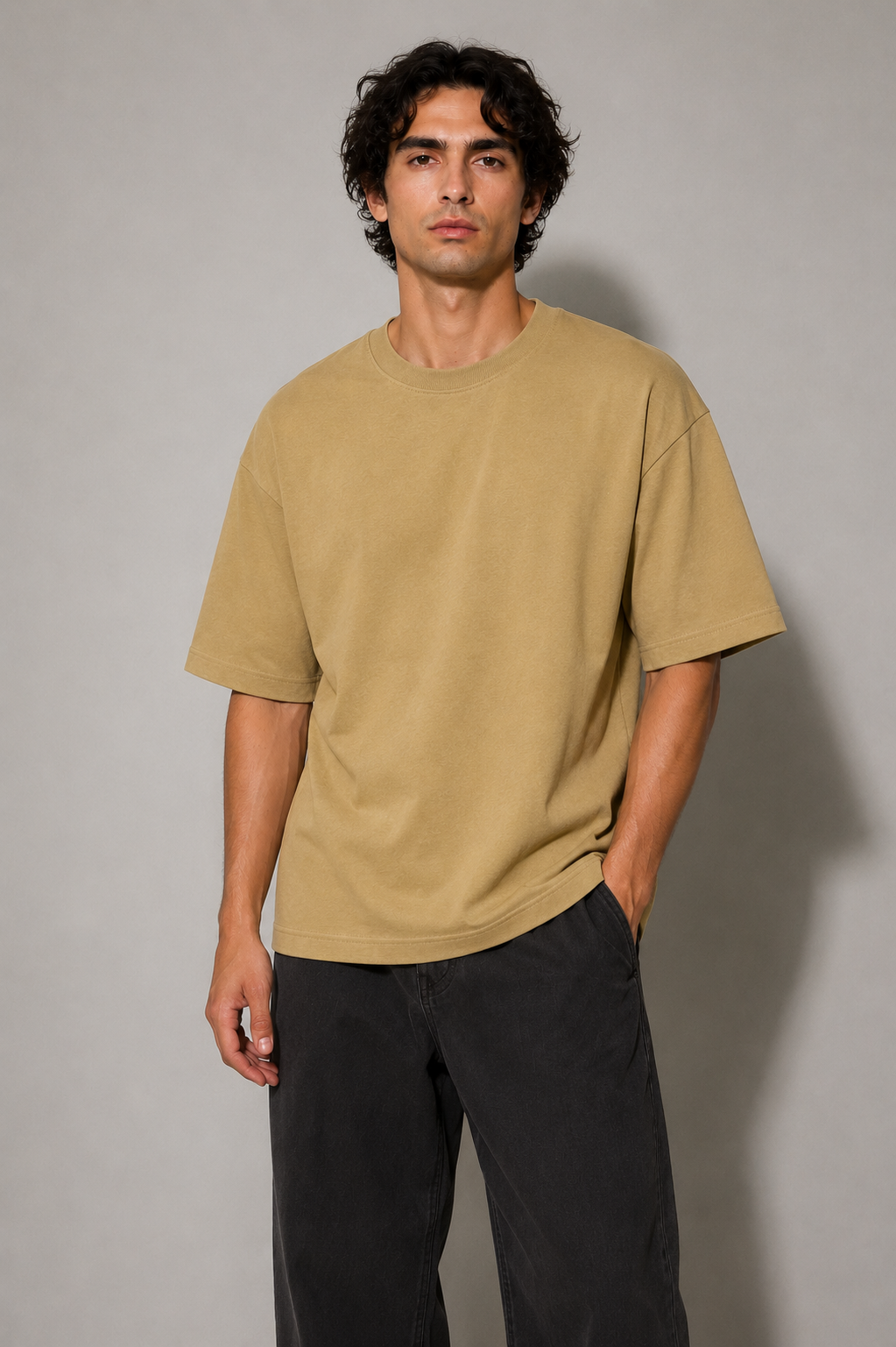 Oversized Fit Cotton T-Shirt - Sand