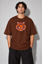 Wild Sight Oversized Fit Cotton T-Shirt - Brown
