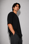 Oversized Fit Cotton T-Shirt - Black