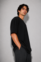 Oversized Fit Cotton T-Shirt - Black