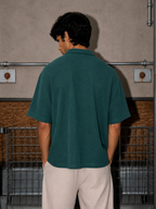 Green Waffle Knit Cuban Collar Shirt