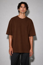 Oversized Fit Cotton T-Shirt - Brown