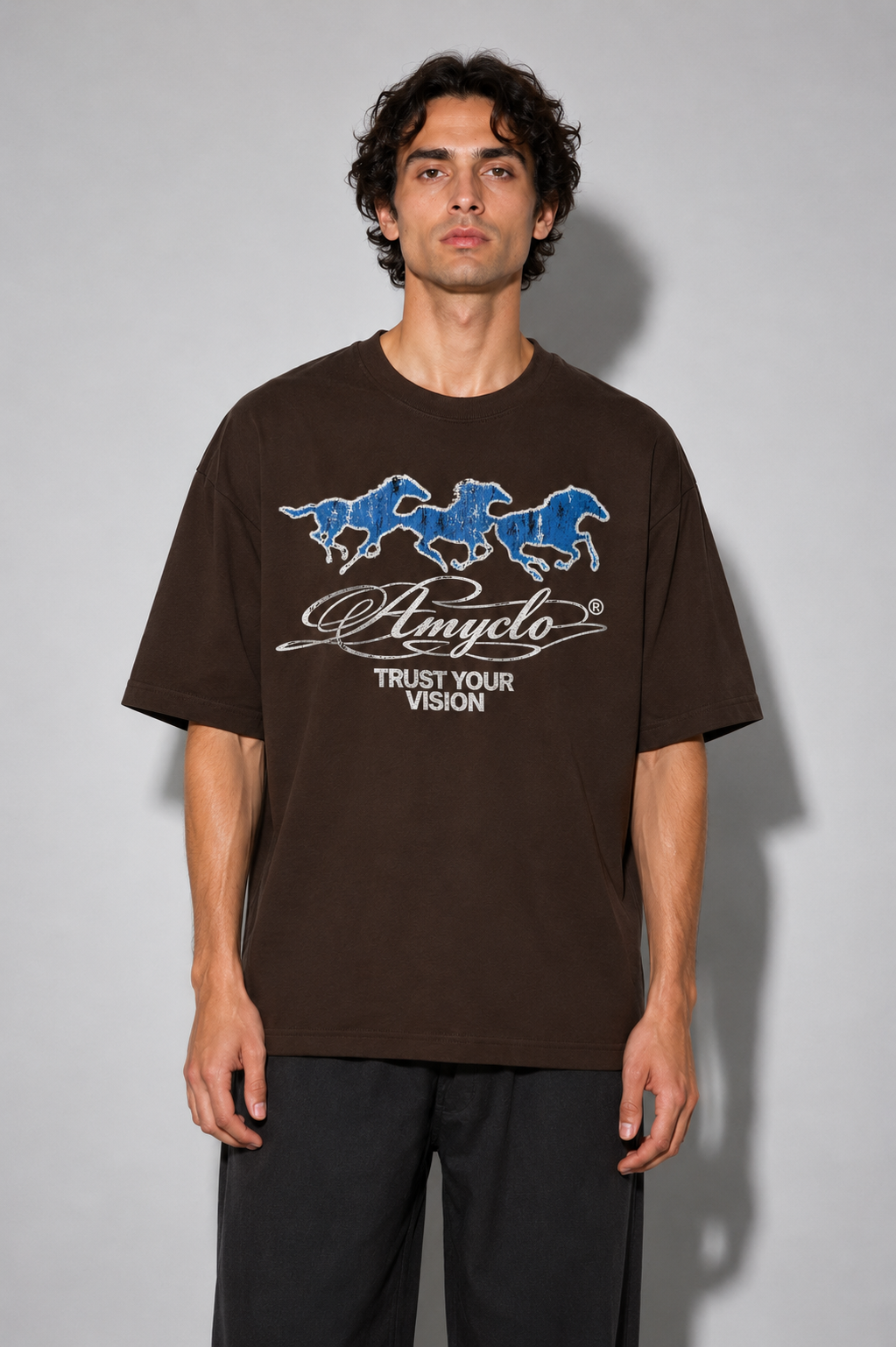 Trust Your Vision Oversized Fit Cotton T-Shirt - Dark Brown