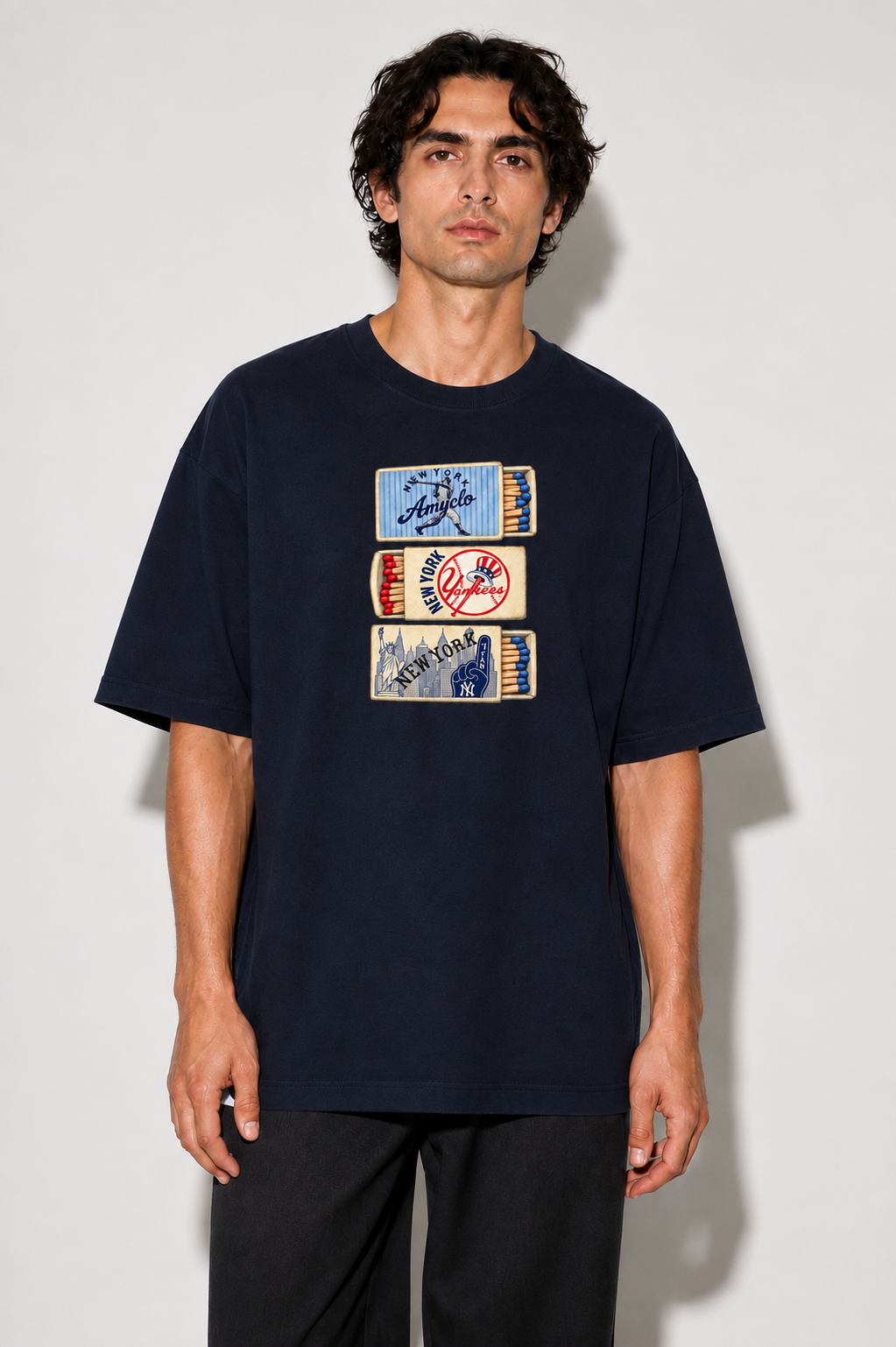 Matchbook Series Oversized Fit Cotton T-Shirt - Navy