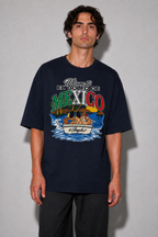 Paradise Postcard Oversized Fit Cotton T-Shirt - Navy