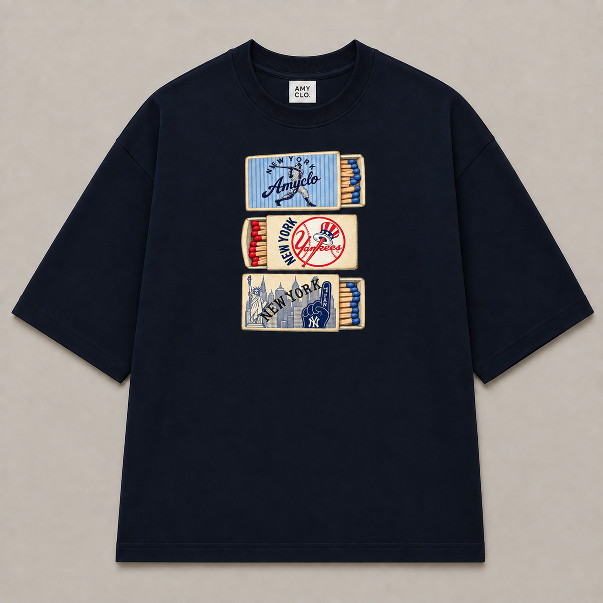 Matchbook Series Oversized Fit Cotton T-Shirt - Navy