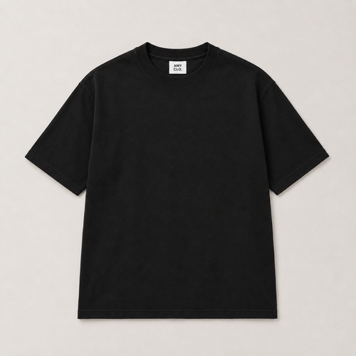 Boxy Fit Cotton T-Shirt - Black