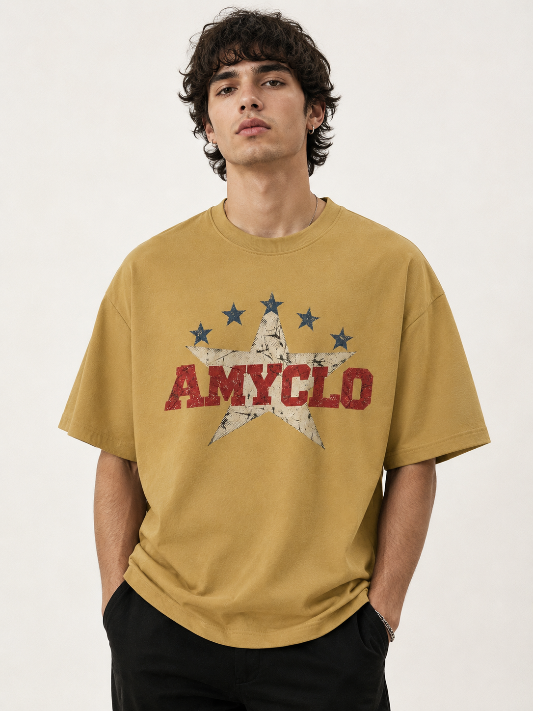 Retro Star Oversized Fit Cotton T-Shirt - Sand