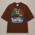 Paradise Postcard Oversized Fit Cotton T-Shirt - Brown