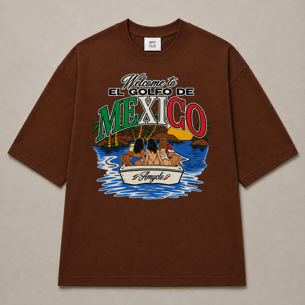 Paradise Postcard Oversized Fit Cotton T-Shirt - Brown