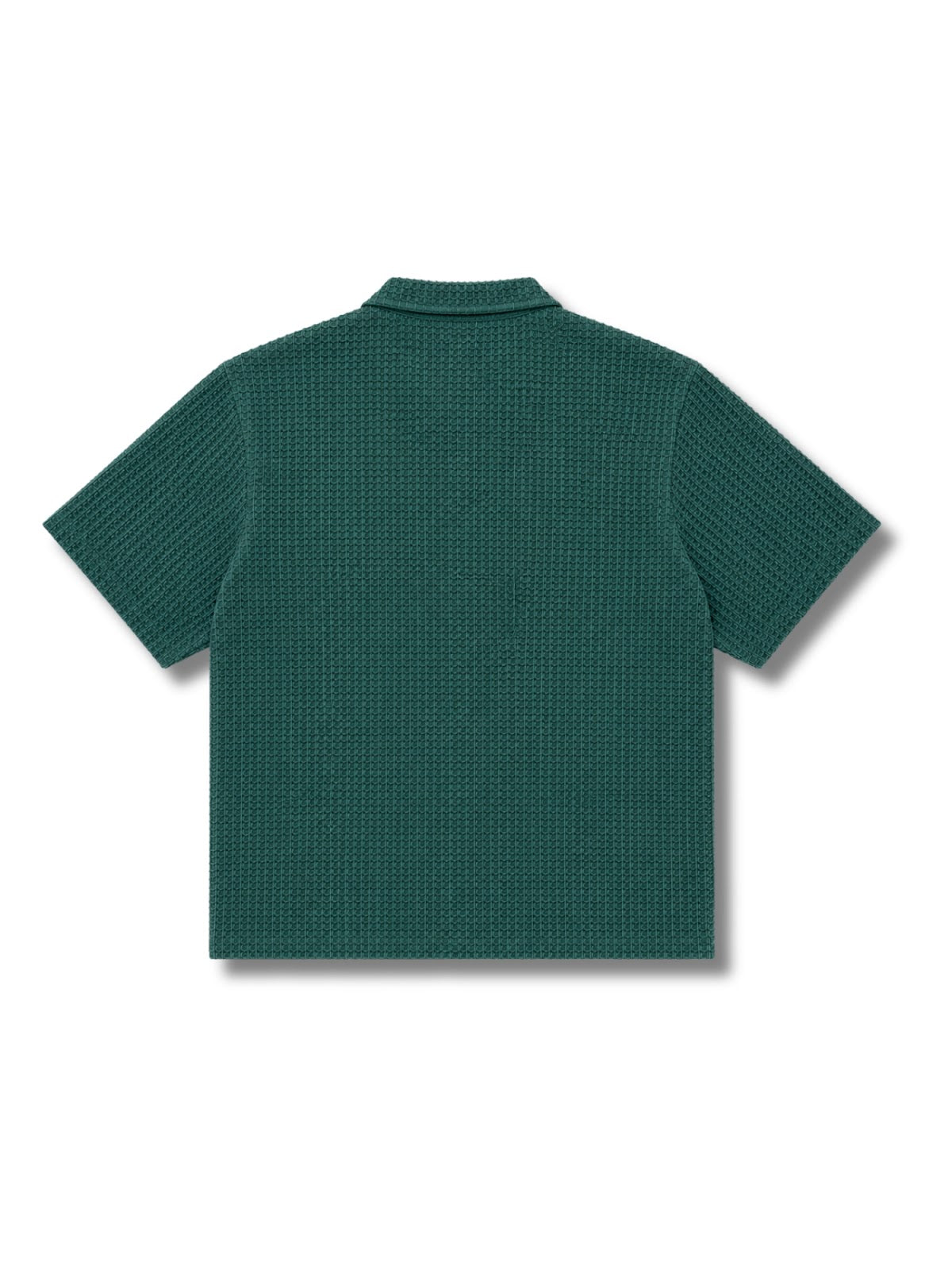 Green Waffle Knit Cuban Collar Shirt