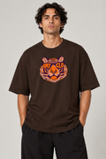 Wild Sight Oversized Fit Cotton T-Shirt - Dark Brown