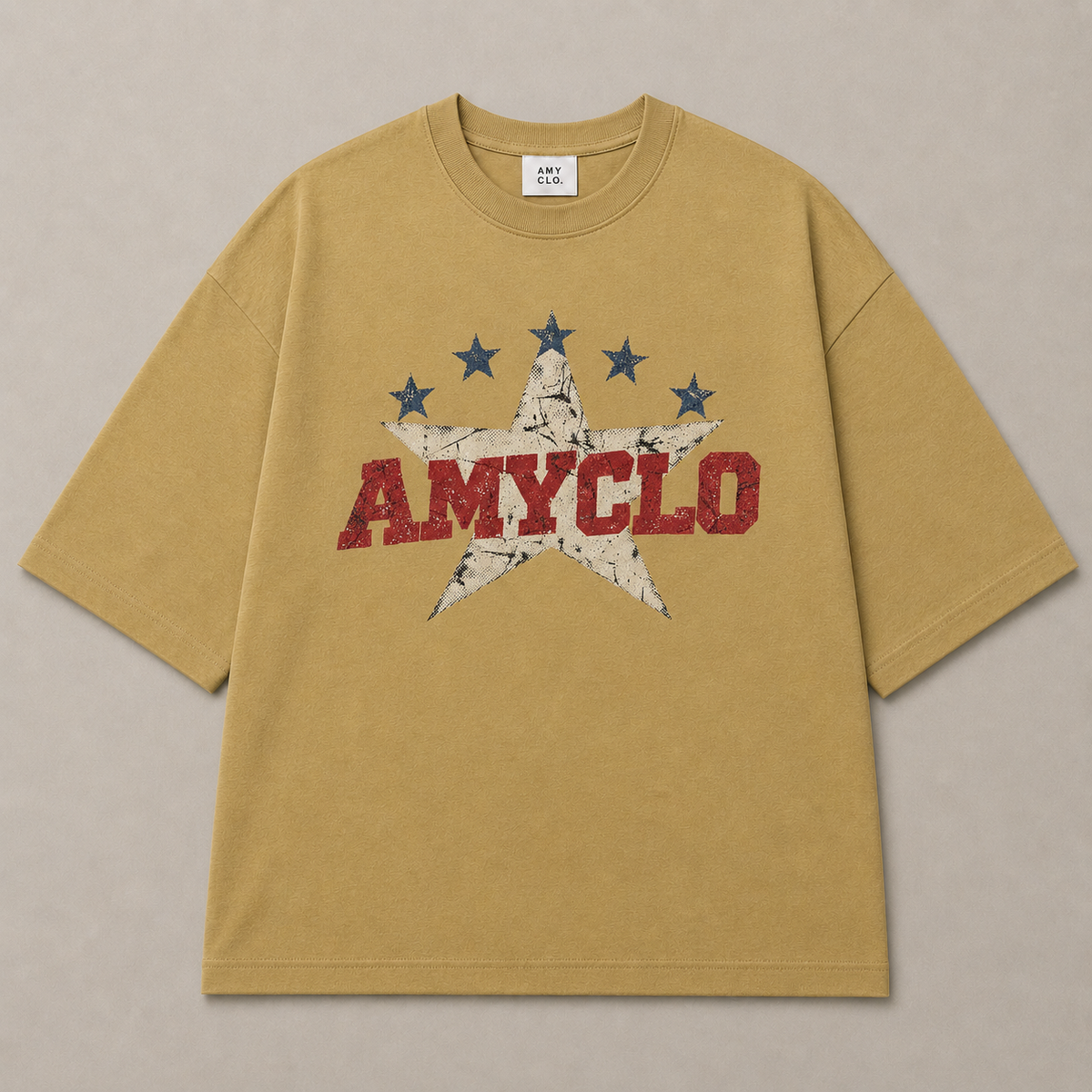 Retro Star Oversized Fit Cotton T-Shirt - Sand