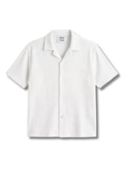 White Waffle Knit Cuban Collar Shirt
