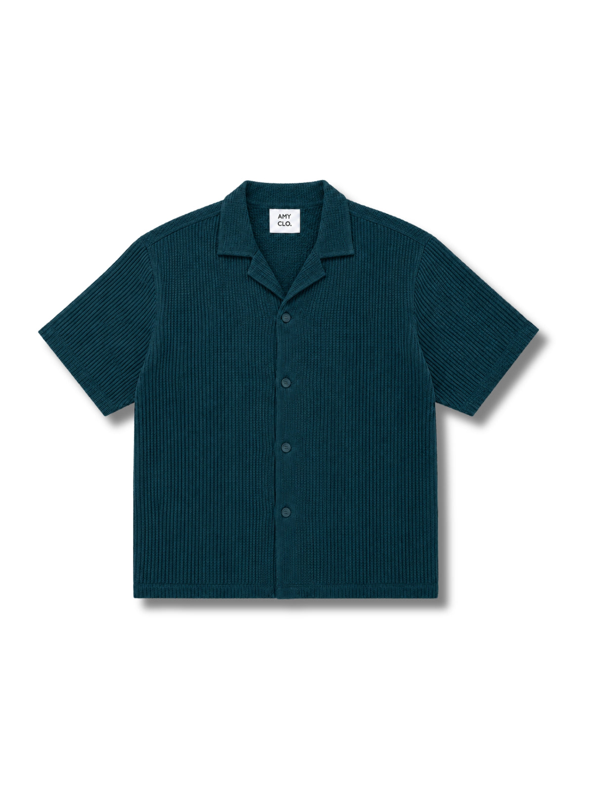 Teal Waffle Knit Cuban Collar Shirt