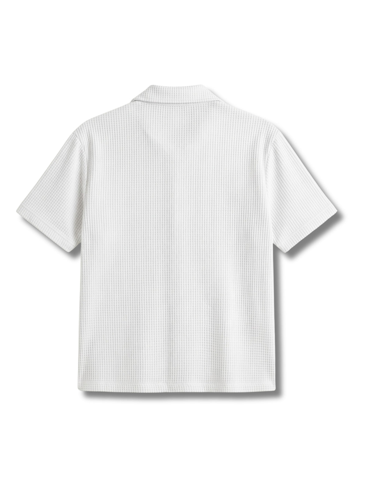 White Waffle Knit Cuban Collar Shirt