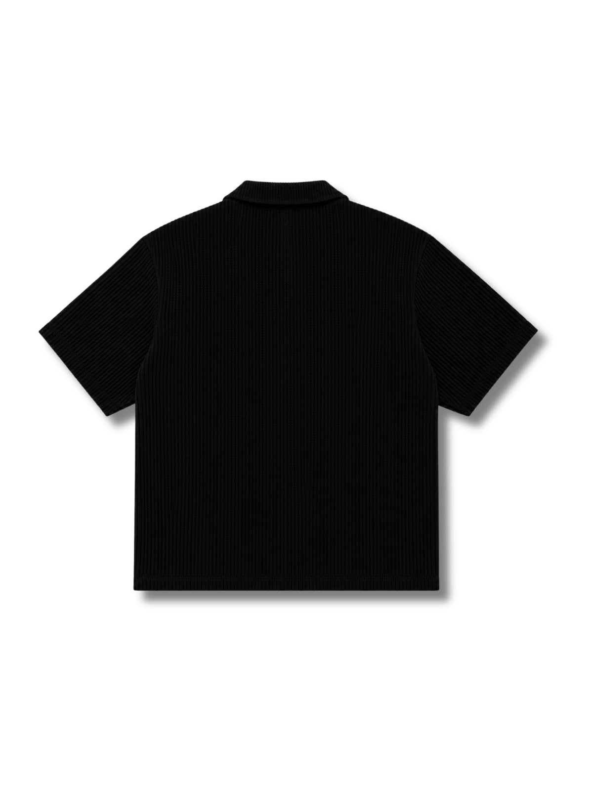 Black Waffle Knit Cuban Collar Shirt