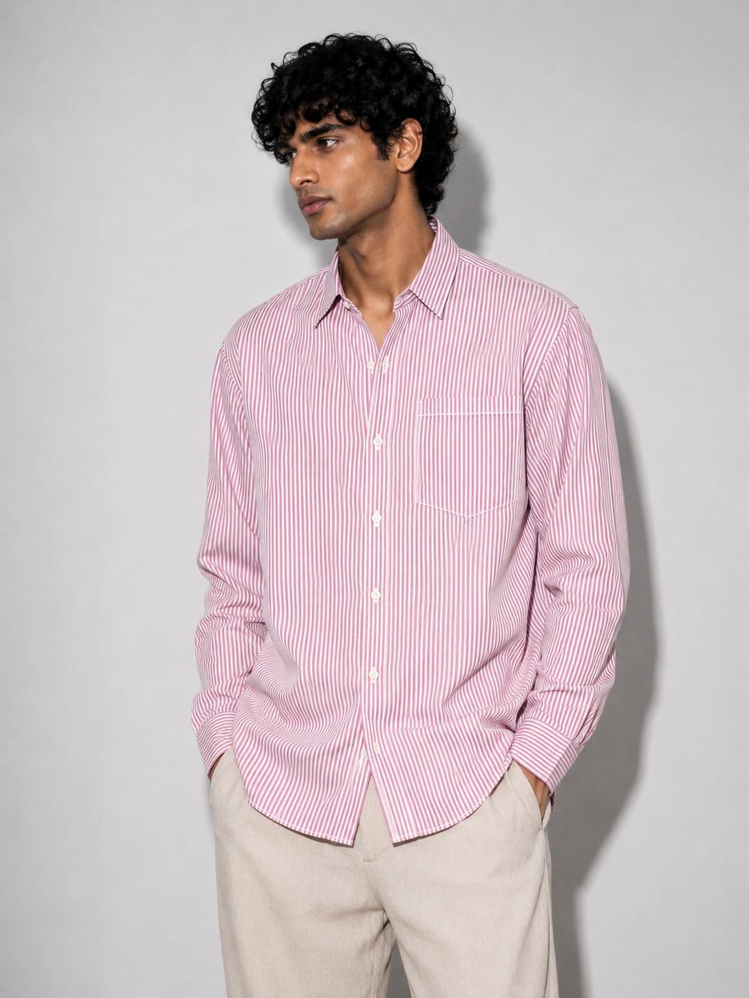 Stripe Relaxed Fit Shirt - Pink