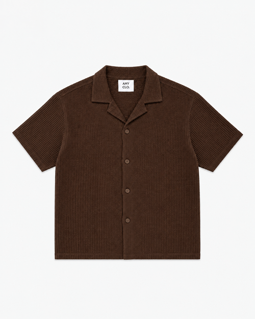 Brown Waffle Knit Cuban Collar Shirt